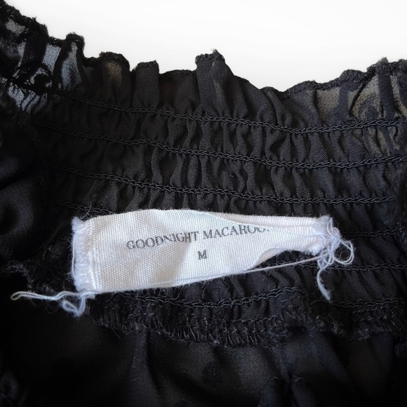 Goodnight Macaroon Mini Dress Textured Tiered Shirred Hips Black Crepe Dots 6 - Picture 7 of 10